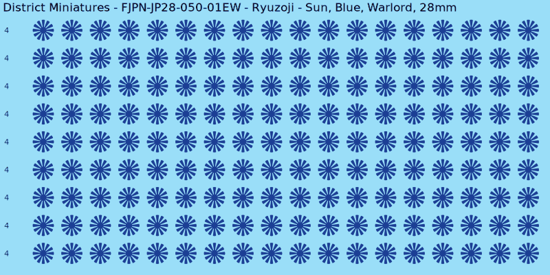 Ryuzoji clan mon, Blue waterslide decal sheet, Warlord banner sizes, 28mm