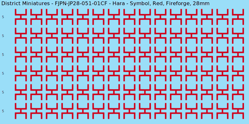 Hara clan mon, Red waterslide decal sheet, Fireforge banner sizes, 28mm