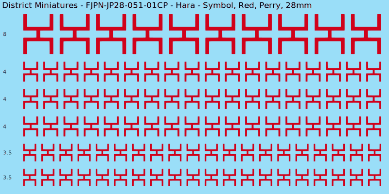 Hara clan mon, Red waterslide decal sheet, Perry banner sizes, 28mm