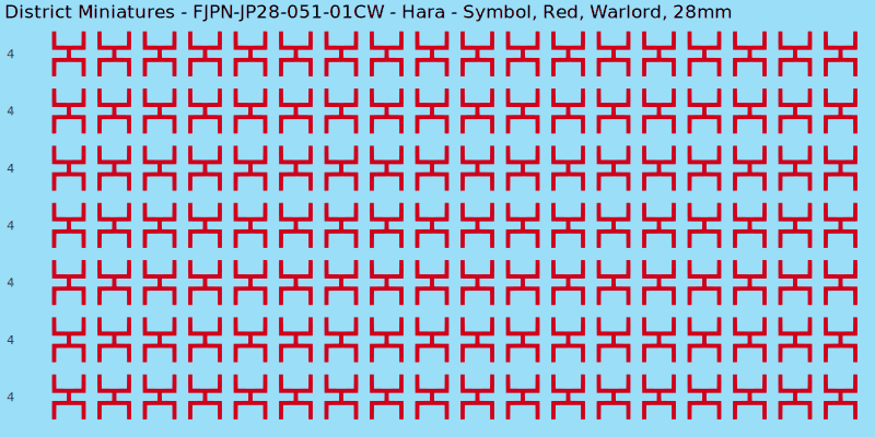 Hara clan mon, Red waterslide decal sheet, Warlord banner sizes, 28mm