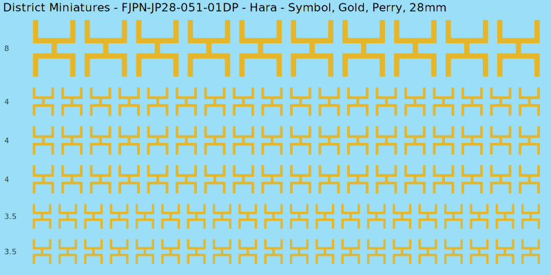 Hara clan mon, Yellow/Gold waterslide decal sheet, Perry banner sizes, 28mm