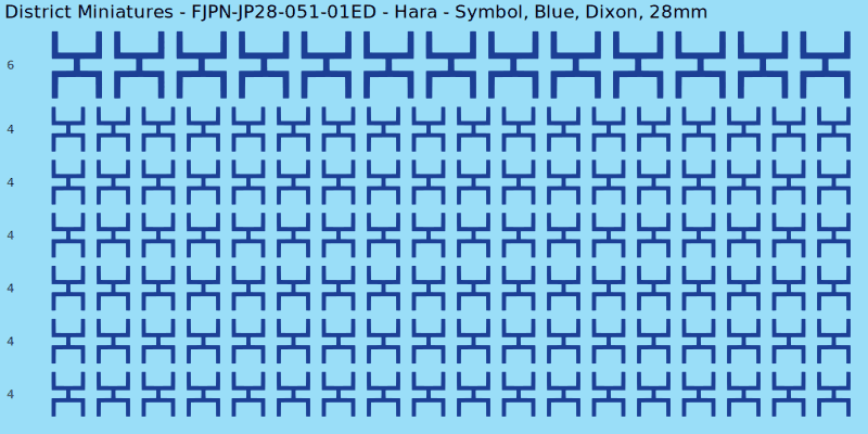 Hara clan mon, Blue waterslide decal sheet, Dixon banner sizes, 28mm