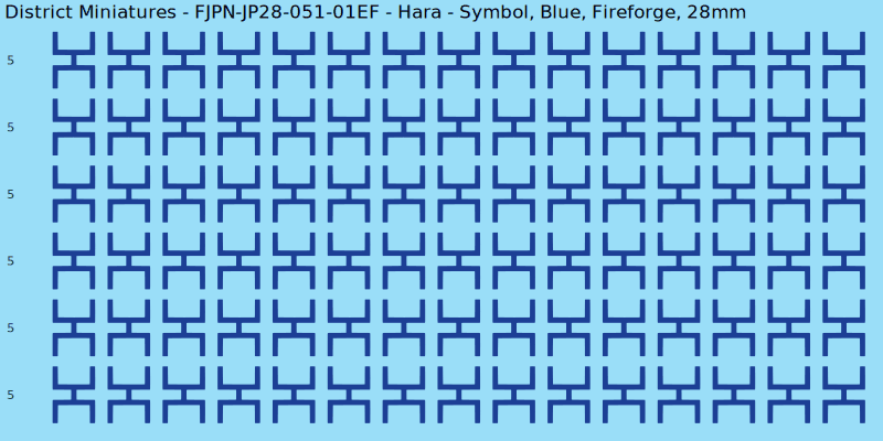 Hara clan mon, Blue waterslide decal sheet, Fireforge banner sizes, 28mm