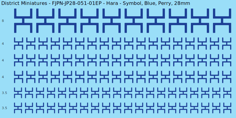 Hara clan mon, Blue waterslide decal sheet, Perry banner sizes, 28mm