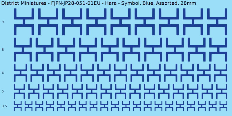 Hara clan mon, Blue waterslide decal sheet, Assorted banner sizes, 28mm