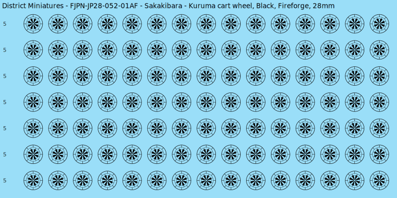 Sakakibara clan mon, Black waterslide decal sheet, Fireforge banner sizes, 28mm