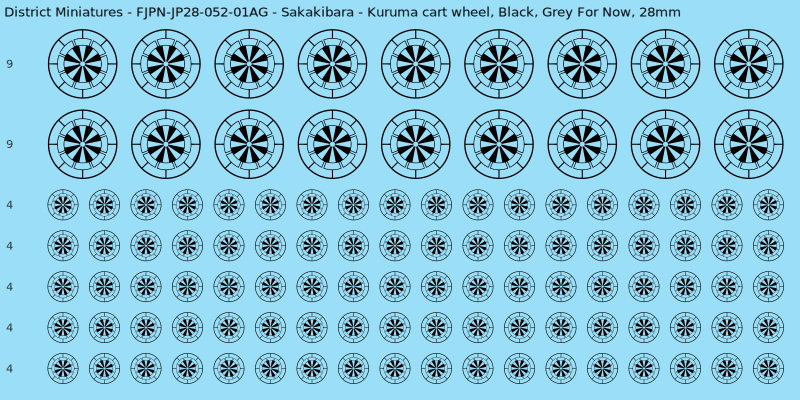Sakakibara clan mon, Black waterslide decal sheet, Grey For Now banner sizes, 28mm