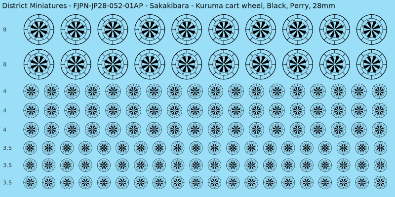 Sakakibara clan mon, Black waterslide decal sheet, Perry banner sizes, 28mm