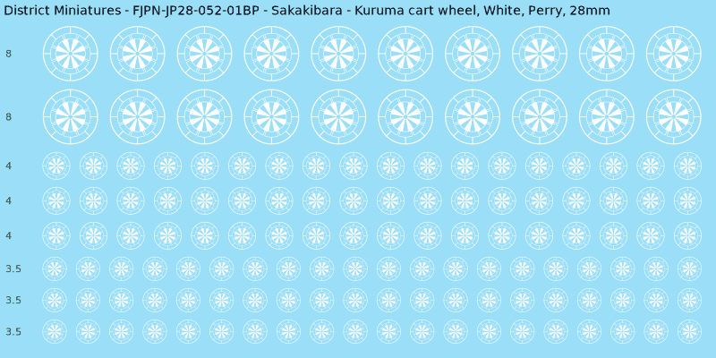 Sakakibara clan mon, White waterslide decal sheet, Perry banner sizes, 28mm