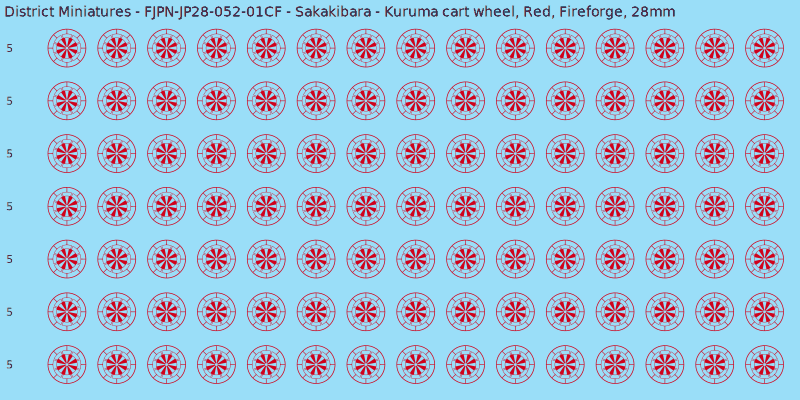 Sakakibara clan mon, Red waterslide decal sheet, Fireforge banner sizes, 28mm