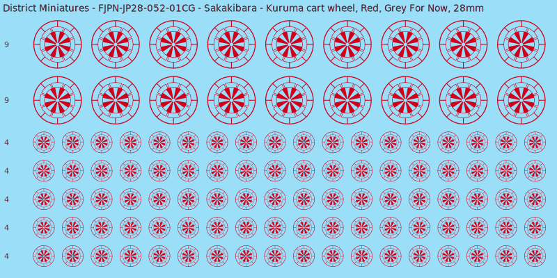 Sakakibara clan mon, Red waterslide decal sheet, Grey For Now banner sizes, 28mm