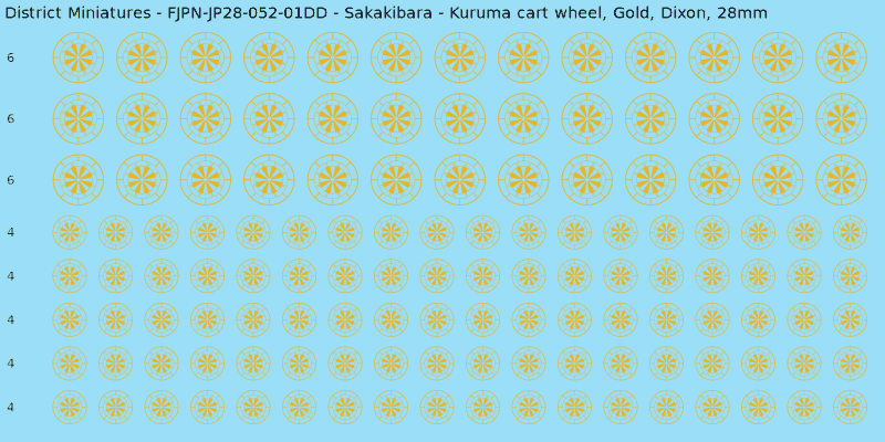 Sakakibara clan mon, Yellow/Gold waterslide decal sheet, Dixon banner sizes, 28mm