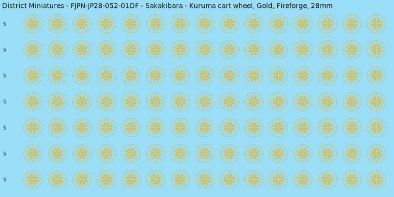 Sakakibara clan mon, Yellow/Gold waterslide decal sheet, Fireforge banner sizes, 28mm