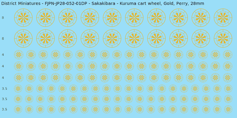 Sakakibara clan mon, Yellow/Gold waterslide decal sheet, Perry banner sizes, 28mm
