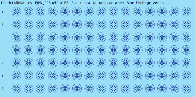 Sakakibara clan mon, Blue waterslide decal sheet, Fireforge banner sizes, 28mm