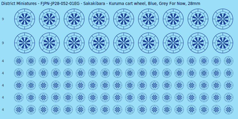 Sakakibara clan mon, Blue waterslide decal sheet, Grey For Now banner sizes, 28mm