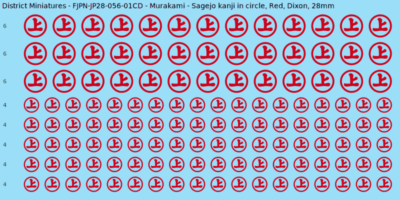 Murakami clan mon, Red waterslide decal sheet, Dixon banner sizes, 28mm