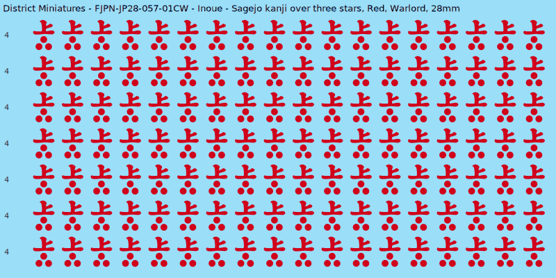Inoue clan mon, Red waterslide decal sheet, Warlord banner sizes, 28mm