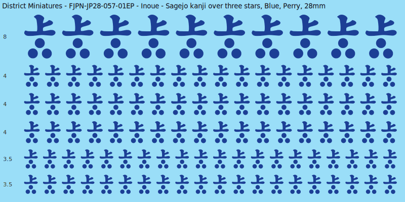 Inoue clan mon, Blue waterslide decal sheet, Perry banner sizes, 28mm