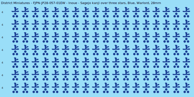 Inoue clan mon, Blue waterslide decal sheet, Warlord banner sizes, 28mm