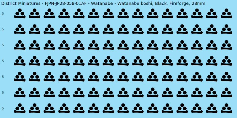 Watanabe clan mon, Black waterslide decal sheet, Fireforge banner sizes, 28mm