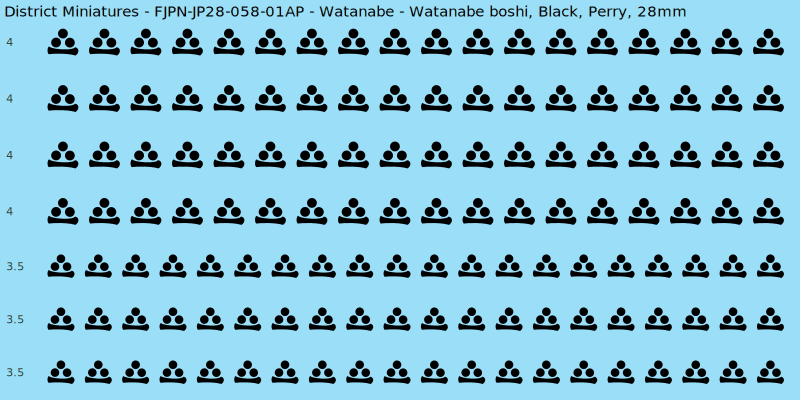 Watanabe clan mon, Black waterslide decal sheet, Perry banner sizes, 28mm