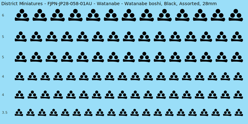 Watanabe clan mon, Watanabe boshi, Black waterslide decal sheet, 28mm