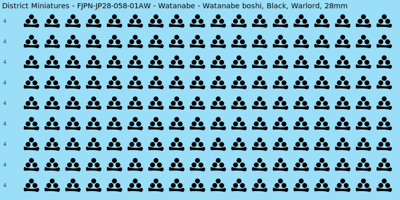 Watanabe clan mon, Black waterslide decal sheet, Warlord banner sizes, 28mm