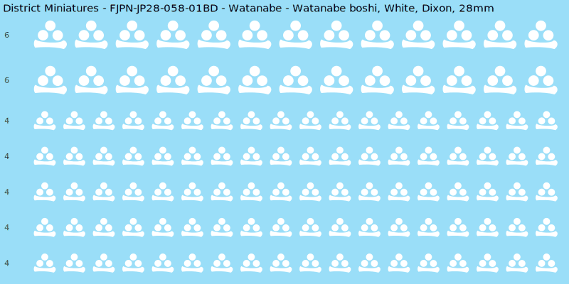 Watanabe clan mon, White waterslide decal sheet, Dixon banner sizes, 28mm