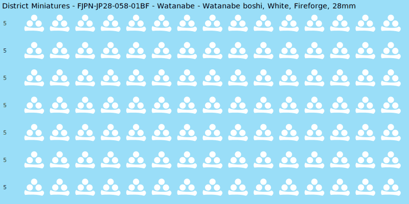 Watanabe clan mon, White waterslide decal sheet, Fireforge banner sizes, 28mm
