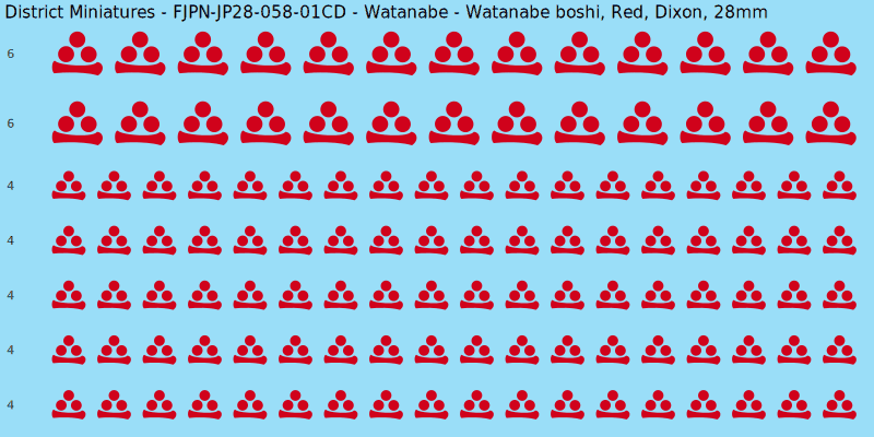 Watanabe clan mon, Red waterslide decal sheet, Dixon banner sizes, 28mm