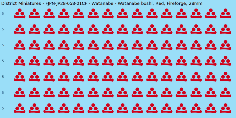 Watanabe clan mon, Red waterslide decal sheet, Fireforge banner sizes, 28mm
