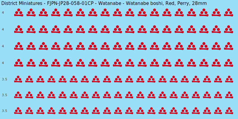 Watanabe clan mon, Red waterslide decal sheet, Perry banner sizes, 28mm