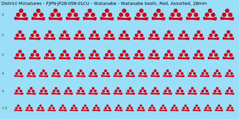 Watanabe clan mon, Watanabe boshi, Red waterslide decal sheet, 28mm