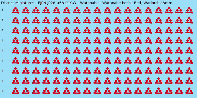 Watanabe clan mon, Red waterslide decal sheet, Warlord banner sizes, 28mm