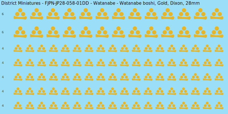 Watanabe clan mon, Yellow/Gold waterslide decal sheet, Dixon banner sizes, 28mm