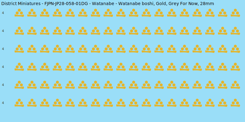 Watanabe clan mon, Yellow/Gold waterslide decal sheet, Grey For Now banner sizes, 28mm