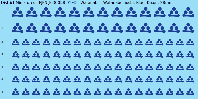 Watanabe clan mon, Blue waterslide decal sheet, Dixon banner sizes, 28mm