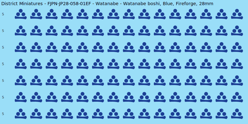 Watanabe clan mon, Blue waterslide decal sheet, Fireforge banner sizes, 28mm