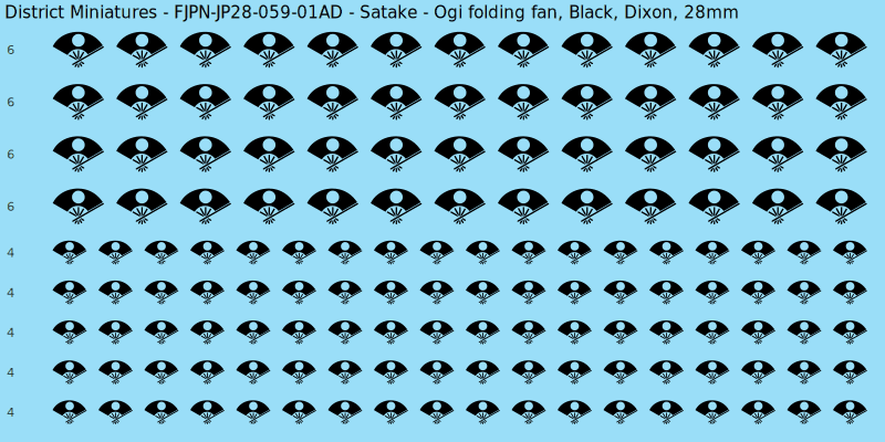 Satake clan mon, Black waterslide decal sheet, Dixon banner sizes, 28mm