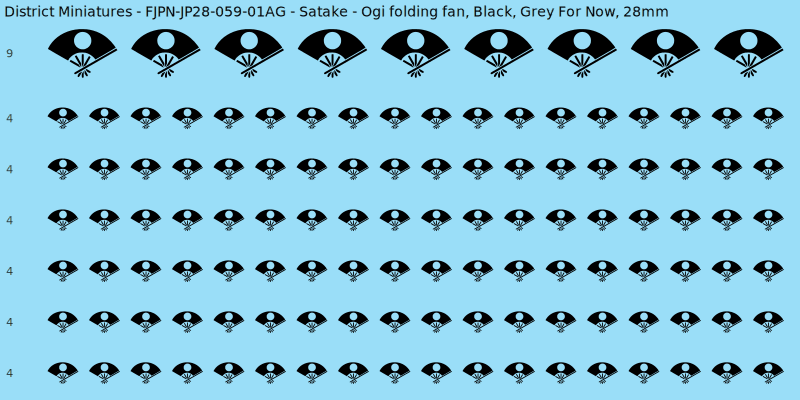 Satake clan mon, Black waterslide decal sheet, Grey For Now banner sizes, 28mm