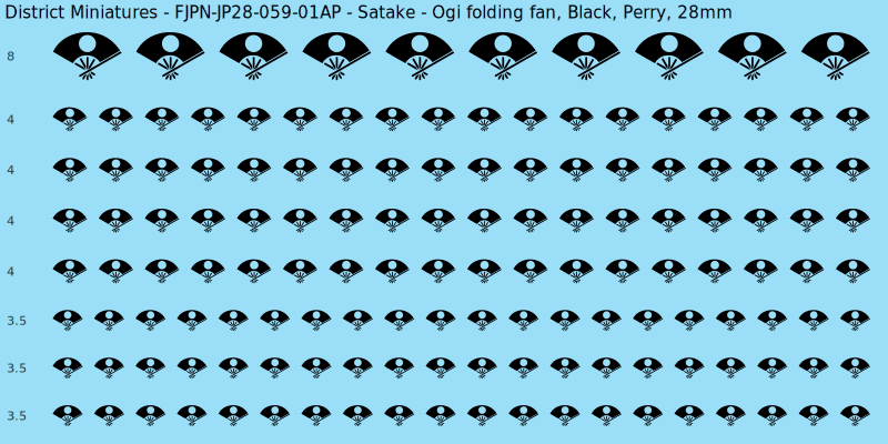 Satake clan mon, Black waterslide decal sheet, Perry banner sizes, 28mm