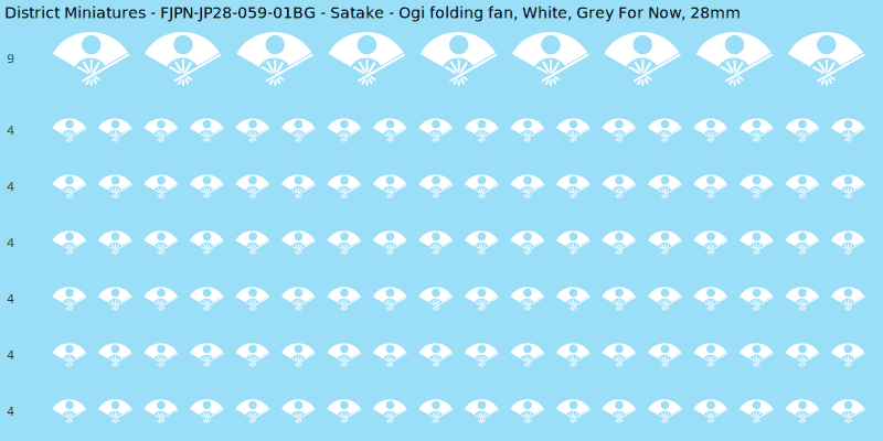 Satake clan mon, White waterslide decal sheet, Grey For Now banner sizes, 28mm