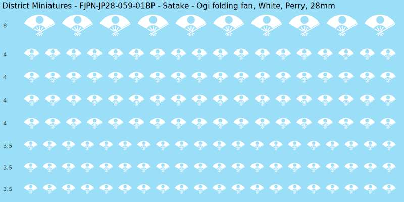 Satake clan mon, White waterslide decal sheet, Perry banner sizes, 28mm