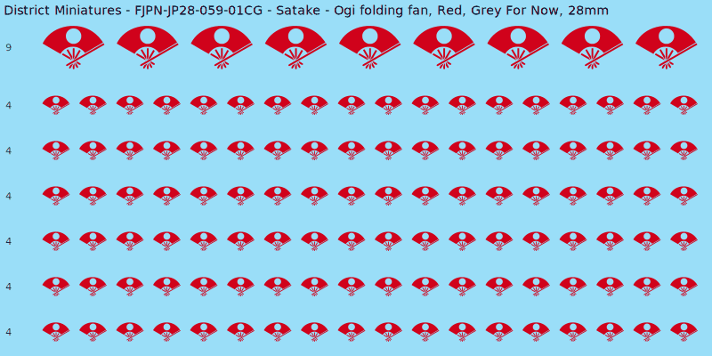Satake clan mon, Red waterslide decal sheet, Grey For Now banner sizes, 28mm