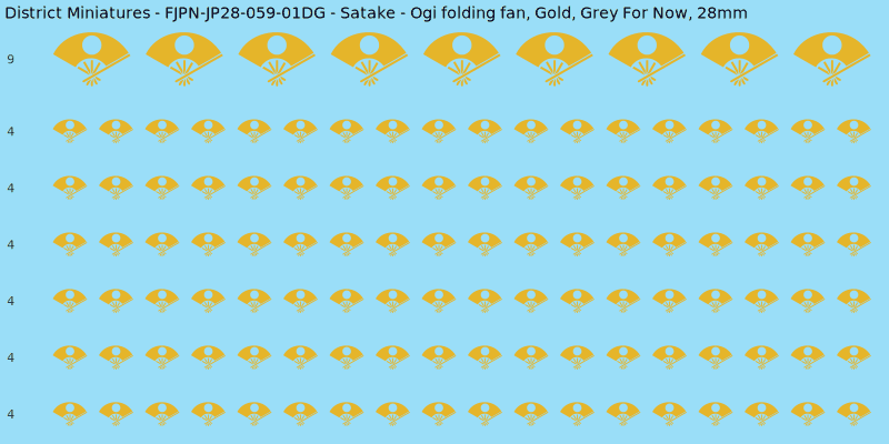 Satake clan mon, Yellow/Gold waterslide decal sheet, Grey For Now banner sizes, 28mm