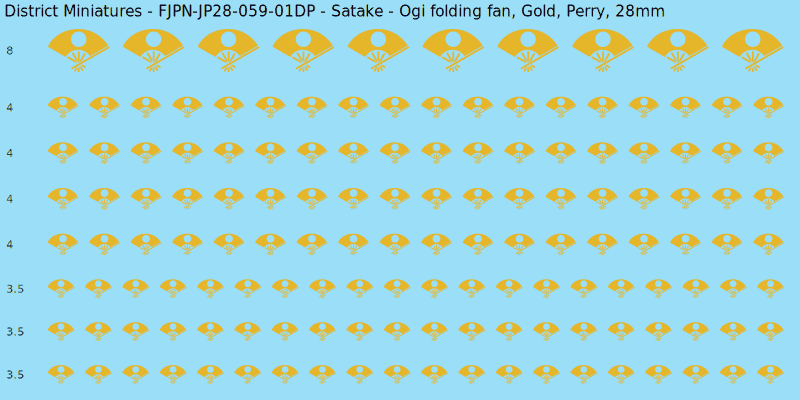 Satake clan mon, Yellow/Gold waterslide decal sheet, Perry banner sizes, 28mm