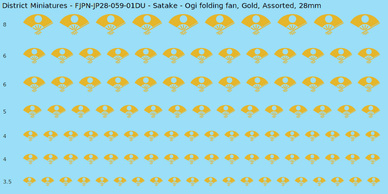 Satake clan mon, Ogi folding fan, Gold waterslide decal sheet, 28mm
