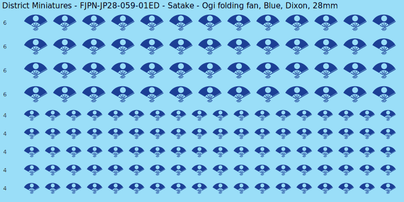 Satake clan mon, Blue waterslide decal sheet, Dixon banner sizes, 28mm