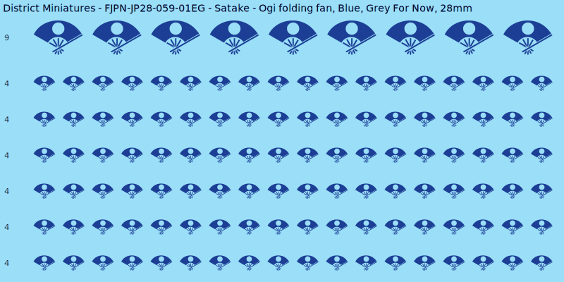 Satake clan mon, Blue waterslide decal sheet, Grey For Now banner sizes, 28mm